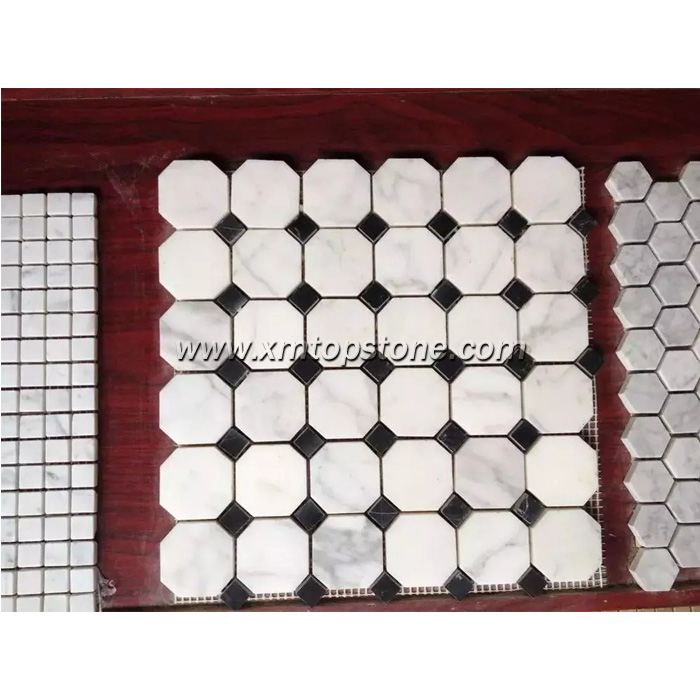 White Marble With Black Marquina Marble Dot Mosaic