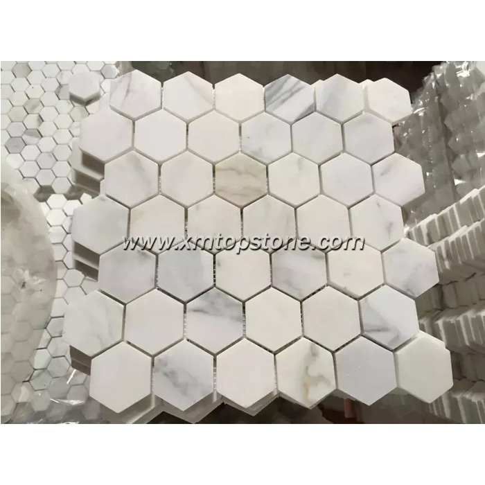 Hexagon White Marble Mosaic Bathroom Floor Tile